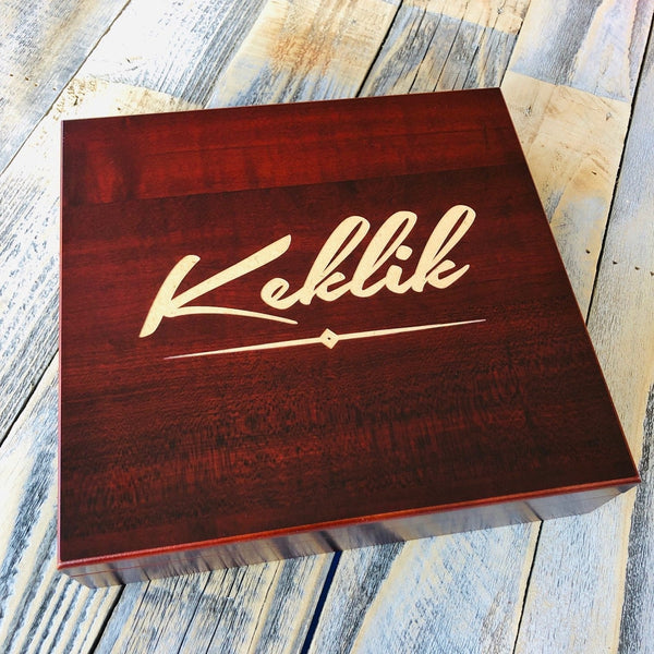 Personalized engraved wood humidor for storing a Connecticut and Maduro cigar collection