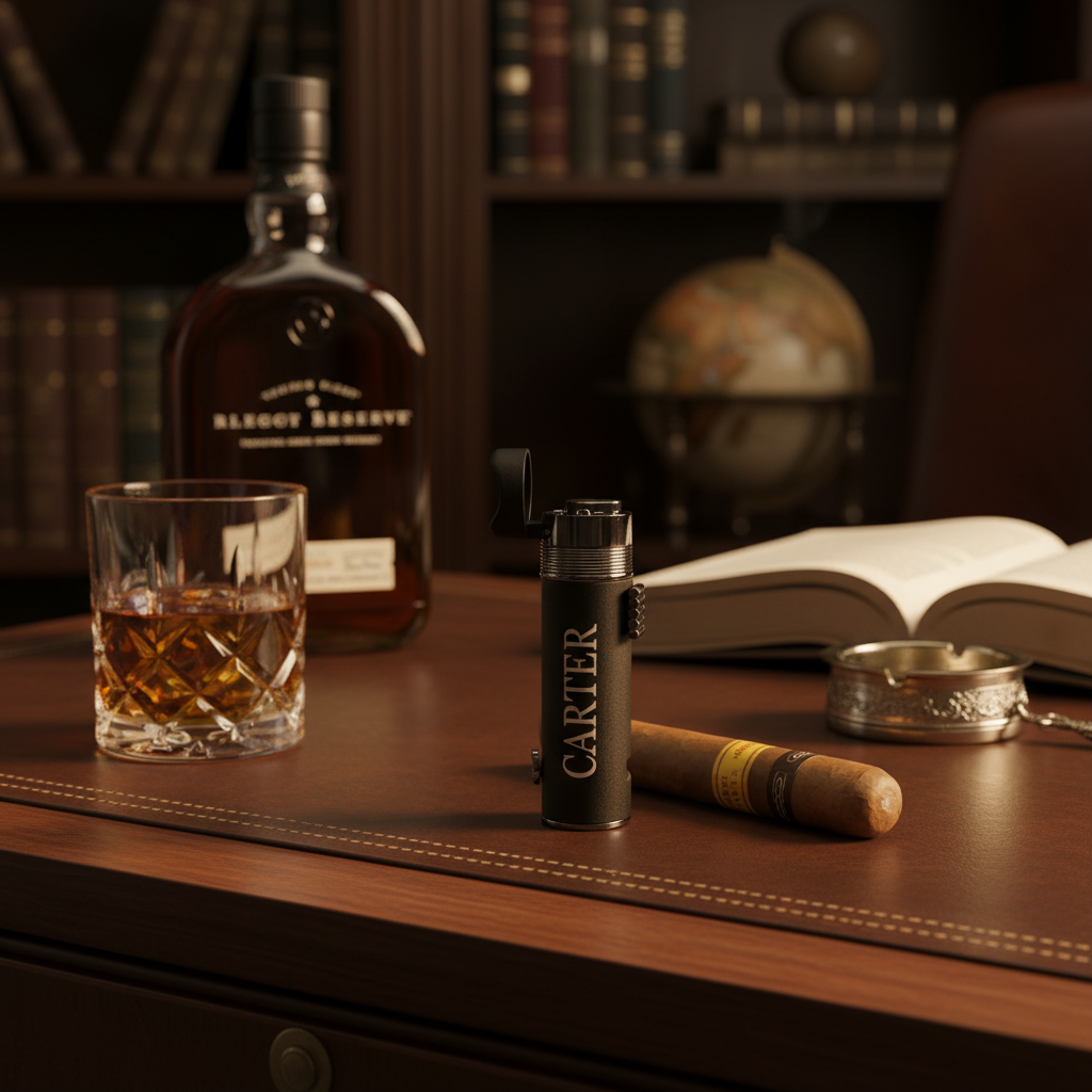 Personalized Triple Torch Cigar Lighter with Punch & Rest