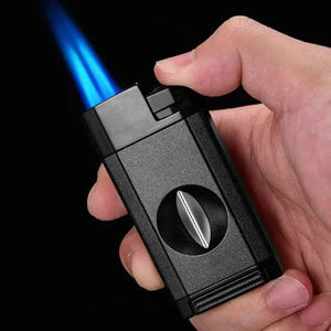 Personalized V-Cut Lighter with Dual Flame and Cutter