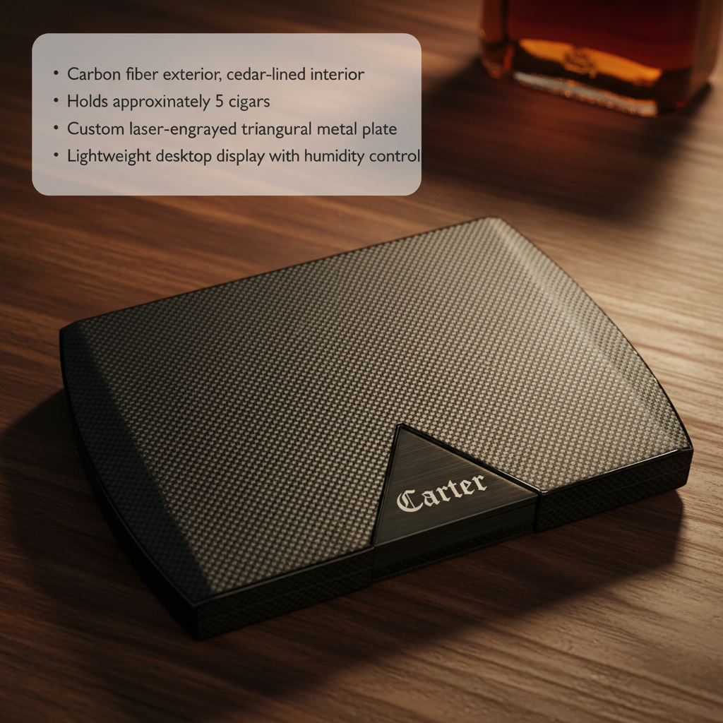 Carbon Fiber Personalized Cigar Humidor | Desktop Display