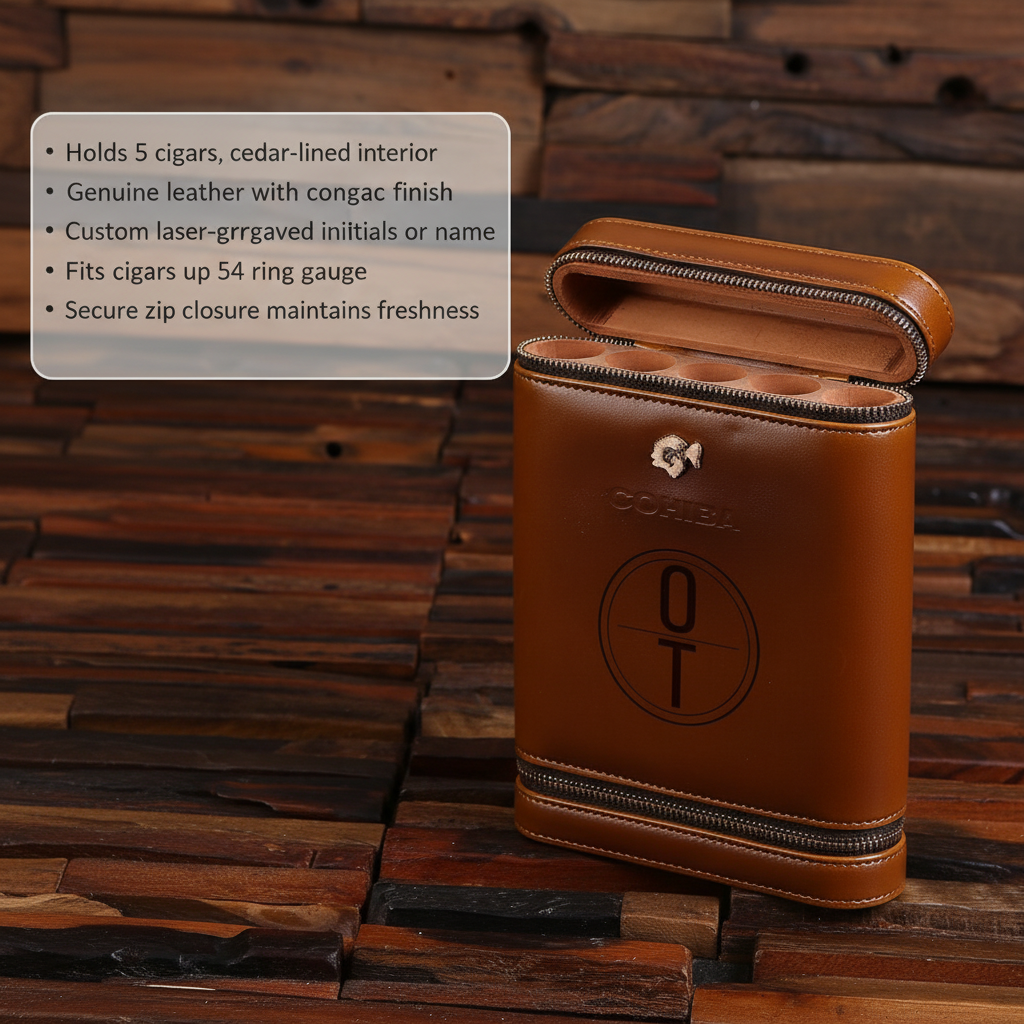 Personalized Leather Cigar Travel Case | 5-Cigar Capacity