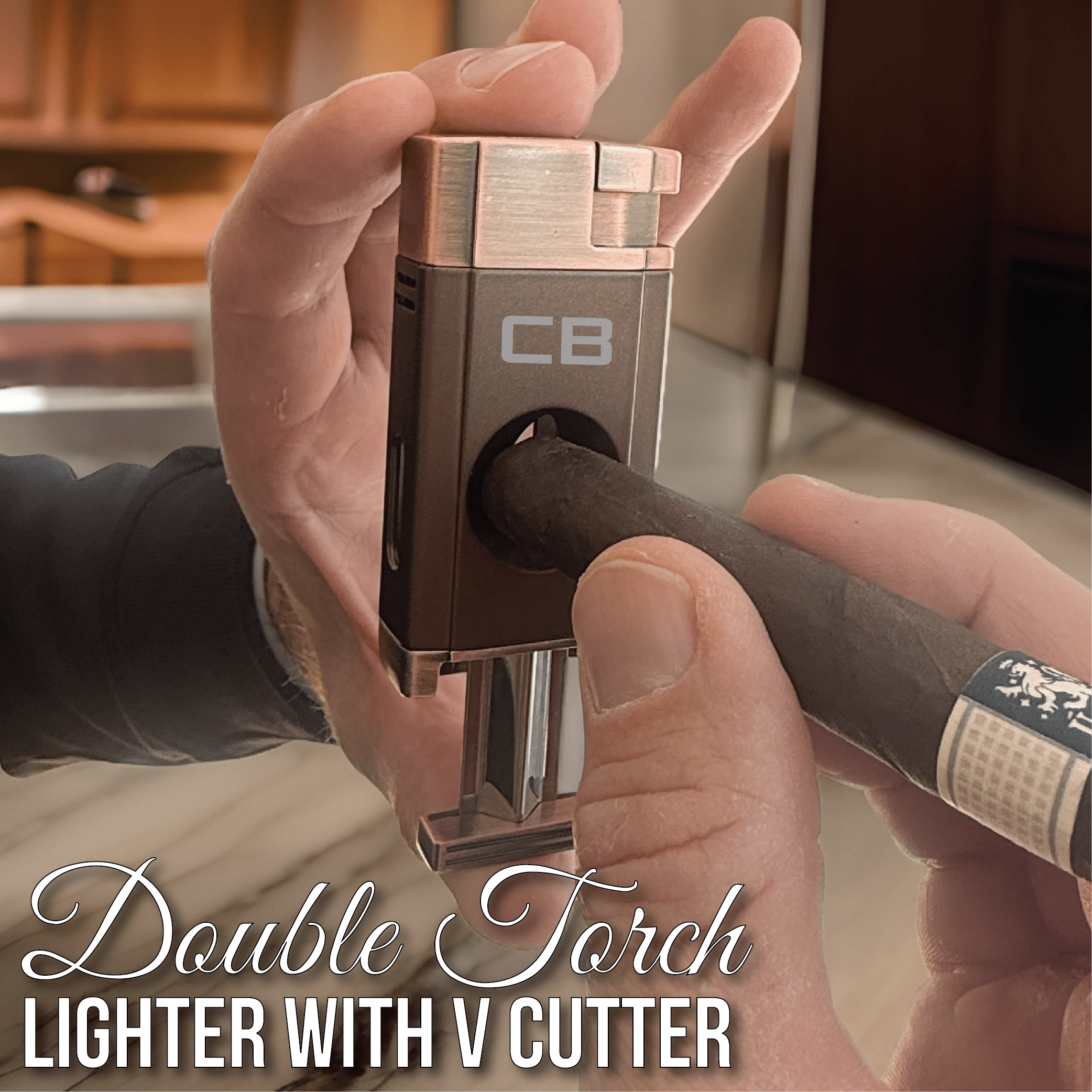 Elegant Personalized V-Cut Lighter: Dual Flame Precision 