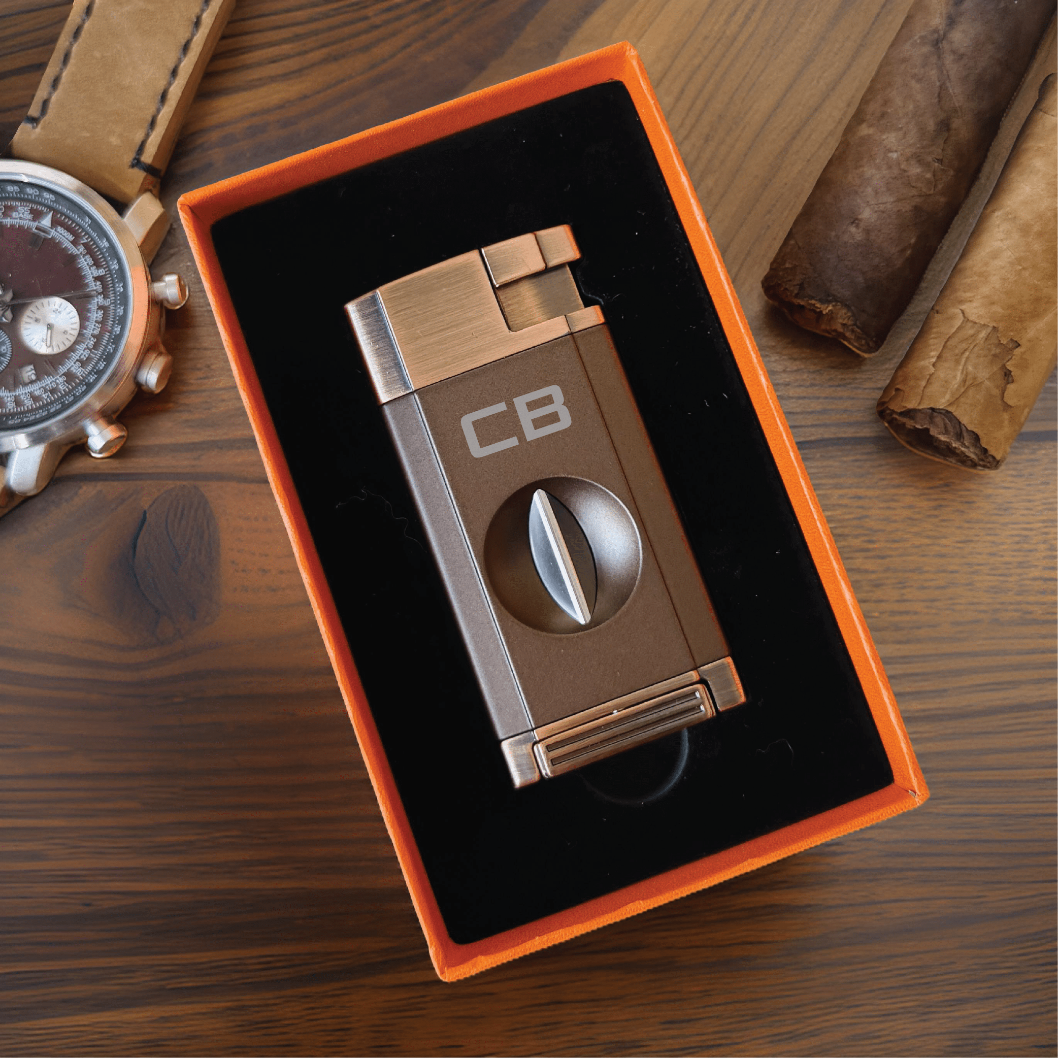 Elegant Personalized V-Cut Lighter: Dual Flame Precision 