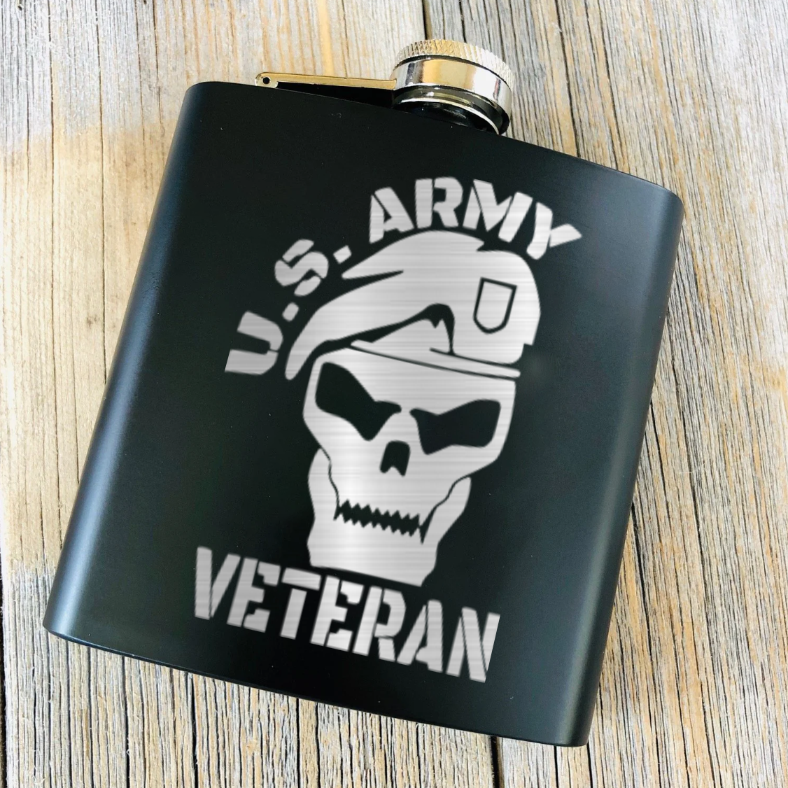 Army Veteran Skull Flask