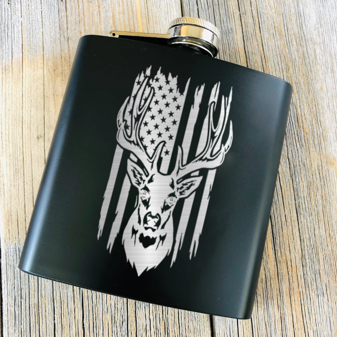 Deer Torn American Flag Flask