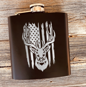 Deer Torn American Flag Flask