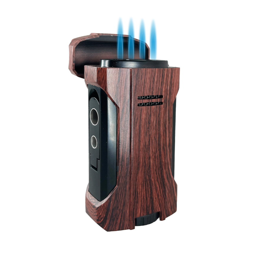 Wooden Quad Flame Torch Lighter 